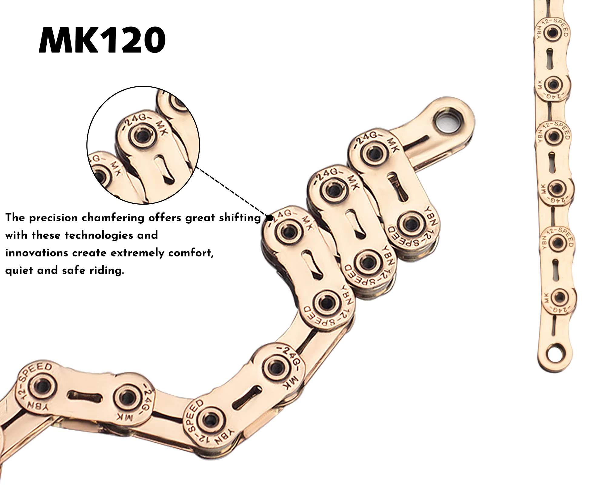 YBN – chaîne de vélo de route ultralégère MK120, 12 vitesses, 126 maillons, huile creuse, revêtement en titane pour Shimano DA Sram rouge