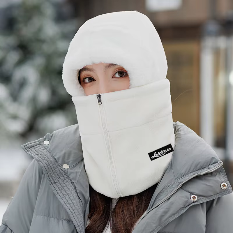 Guêtre de cou de cyclisme coupe-vent unisexe d'hiver avec conception de fermeture éclair casquette intégrée doublure thermique pour vélo équitation ski moto