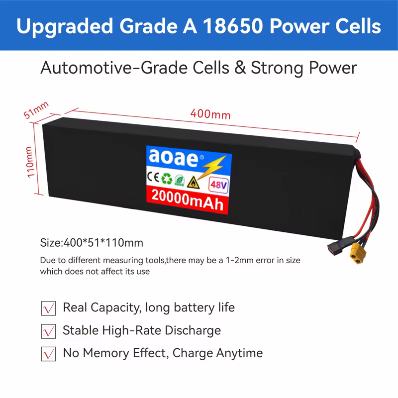 Batterie de scooter électrique 48V 13S4P 20Ah 18650 cellules de qualité A avec BMS intégré XT60 JST pour Kugoo M4 M4Pro MaxSpeed Series Long Range