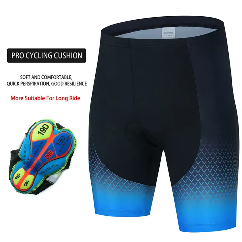 Shorts de cyclisme 19D avec rembourrage en gel antidérapant pour hommes