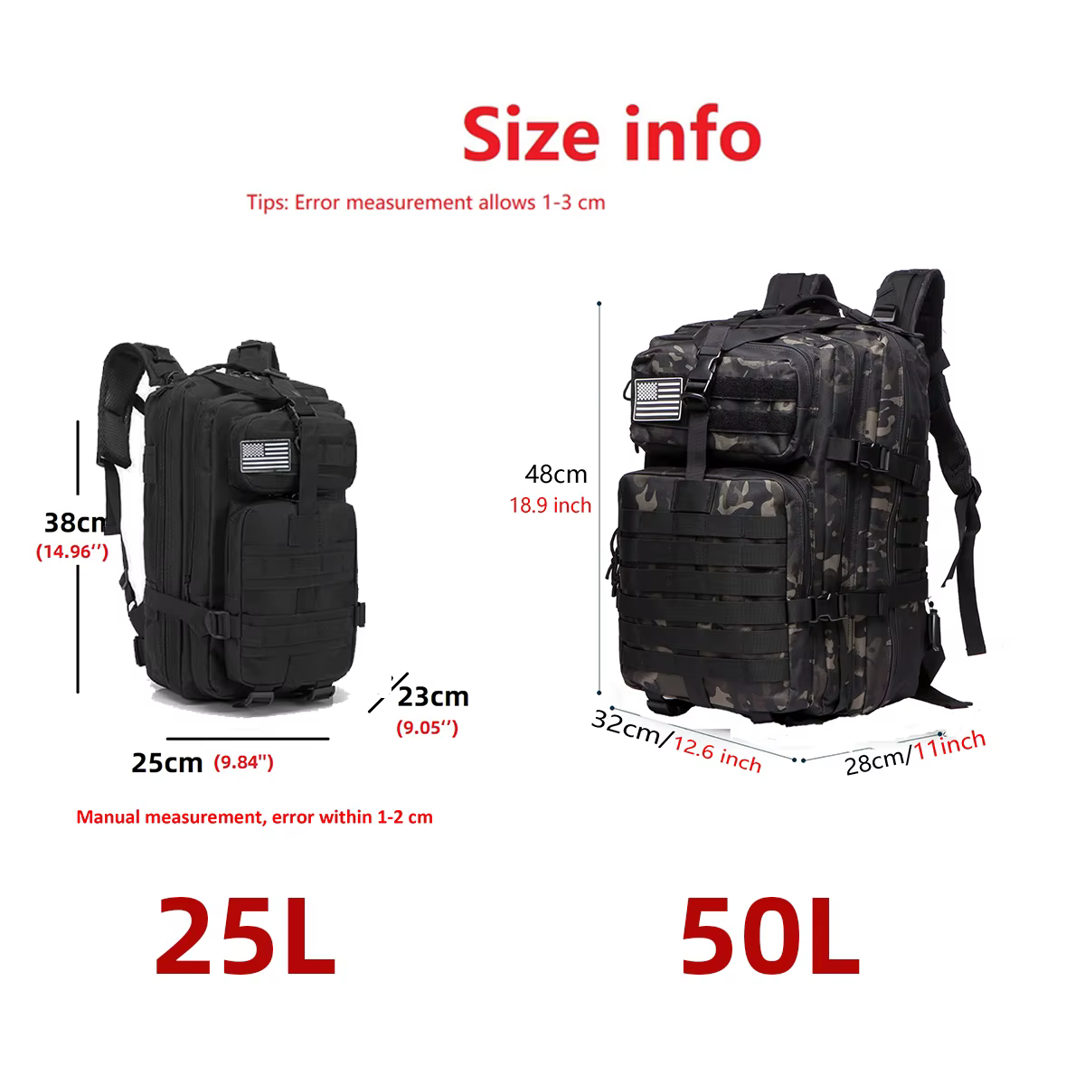 25L/50L robuste en Nylon imperméable à l'eau tactique sport Trekking pêche chasse Camping randonnée sac à dos sacs à dos en plein air