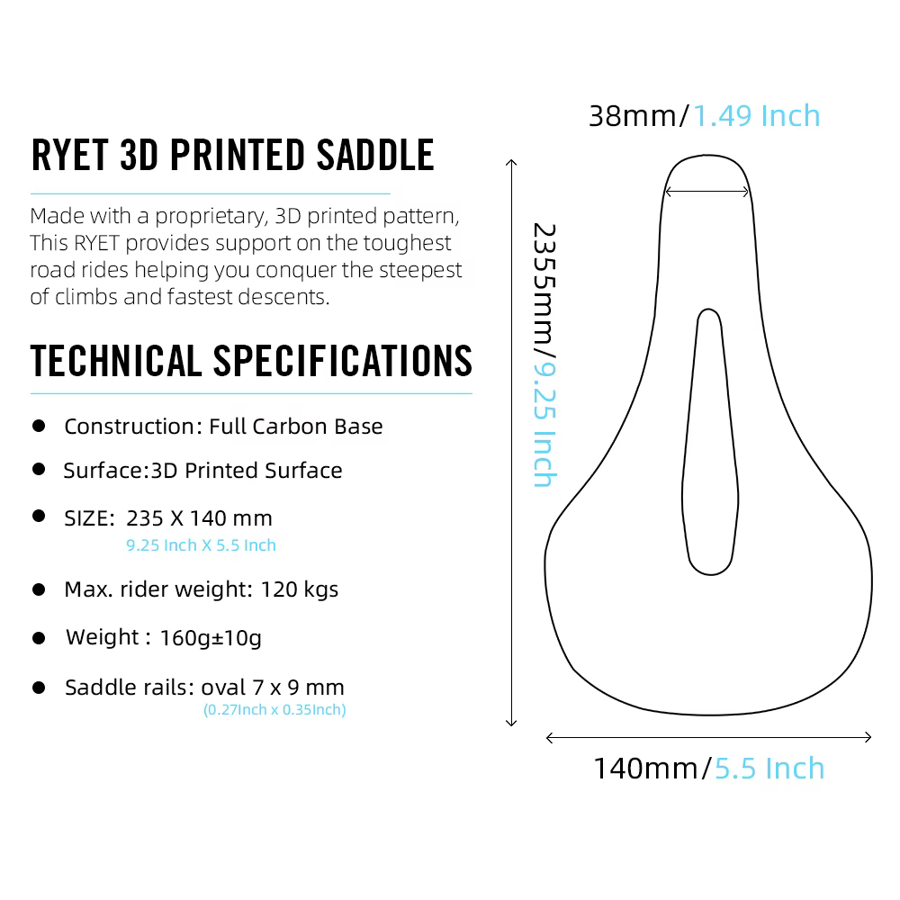 RYET 3D imprimé vélo selle en carbone 140mm 142mm Super léger route vtt course EVA selles