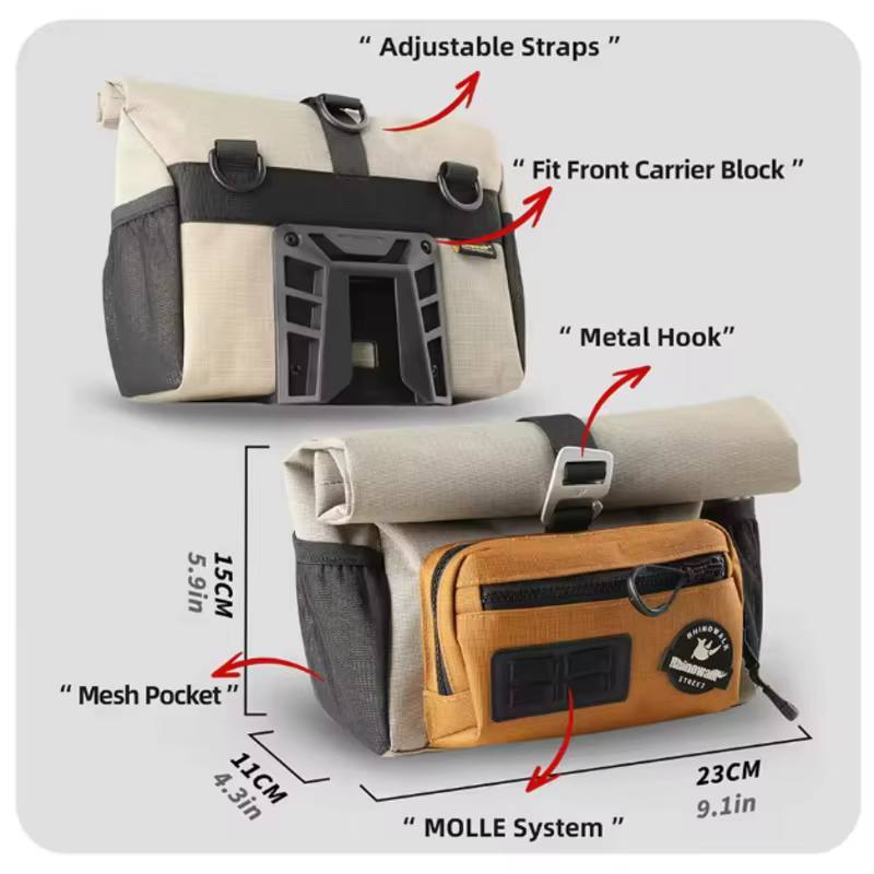 Rhinowalk sac de guidon de vélo sac de panier de Tube avant de 4L à dégagement rapide avec système MOLLE cyclisme urbain