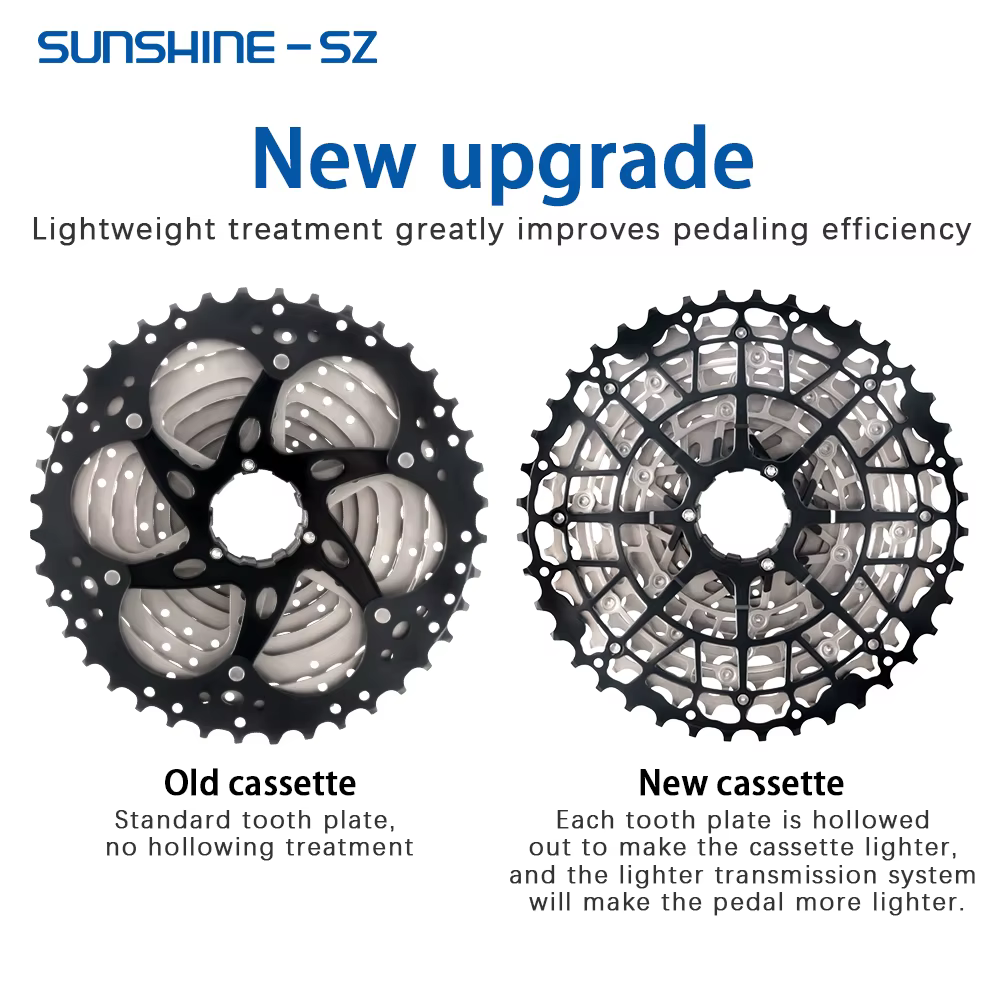 Sunshine 9/10/11/12S 11T-40/42/44/45/46/48/50/52T Cassette de VTT ultralégère pour volant d'inertie SHIMANO M4100/5100/6100 HG vtt