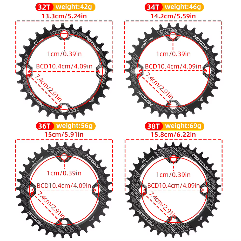 MOTSUV 104BCD vélo forme ronde roue à chaîne large étroite 32T/34T/36T/38T vtt plateau en alliage d'aluminium
