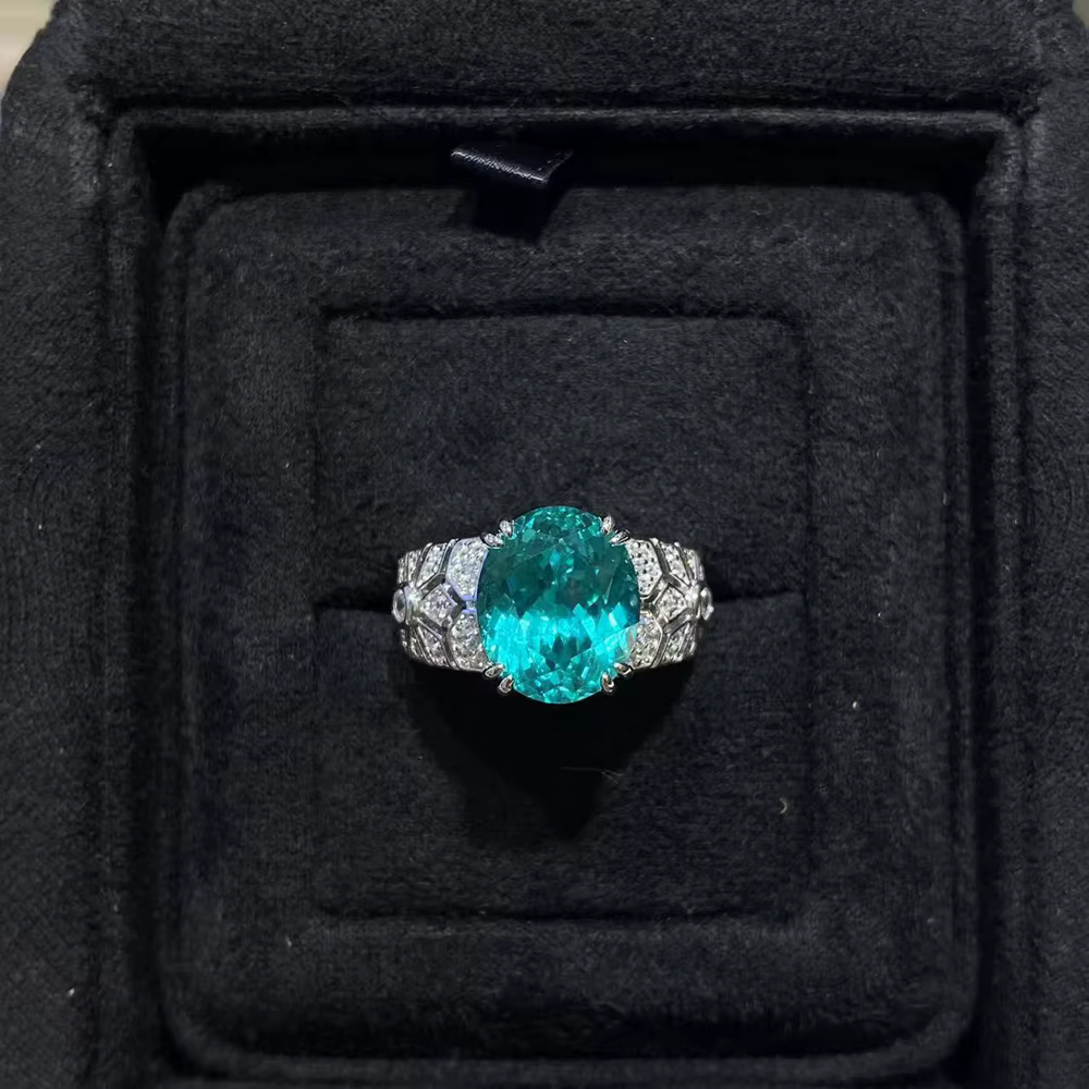 Vinregem – bague de cocktail en argent sterling 925 pour femmes, coupe ovale, tourmaline Paraiba, diamants à haute teneur en carbone, bijoux fins