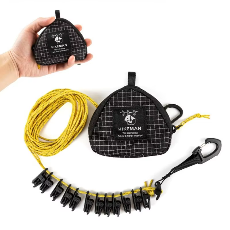 Corde à linge portable d'extérieur, accessoires de rangement pour la randonnée, corde à linge de camping réglable et coupe-vent, ligne de séchage pour le camping
