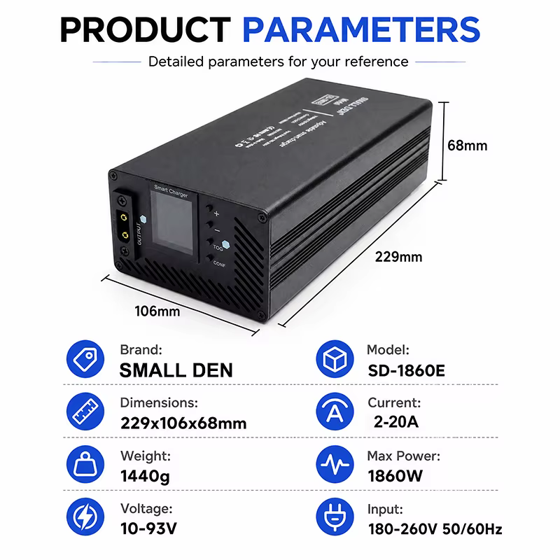Chargeur intelligent double réglable 10-93V 10A 15A 20A avec écran LCD 1860W