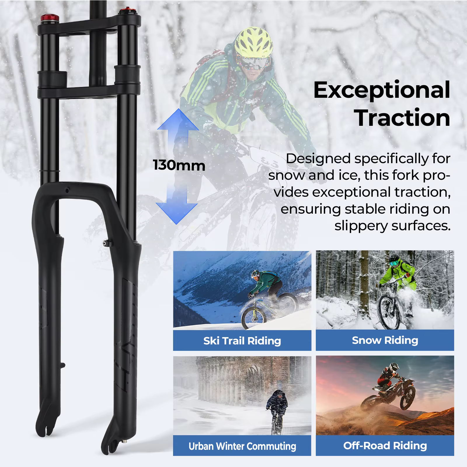 Fourche à air double suspension BOLANY 20x4.0 pouces pour vélo électrique à pneus larges, débattement de 130 mm, en alliage d'aluminium