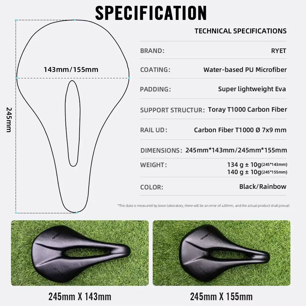 RYET selle de vélo entièrement en carbone 143/155MM Super légère 125g route vtt course PU siège souple coussin