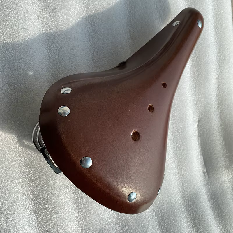 Selle de vélo rétro en cuir respirant et confortable, coussin de cyclisme vintage pour vélos à tube de selle double, VTT
