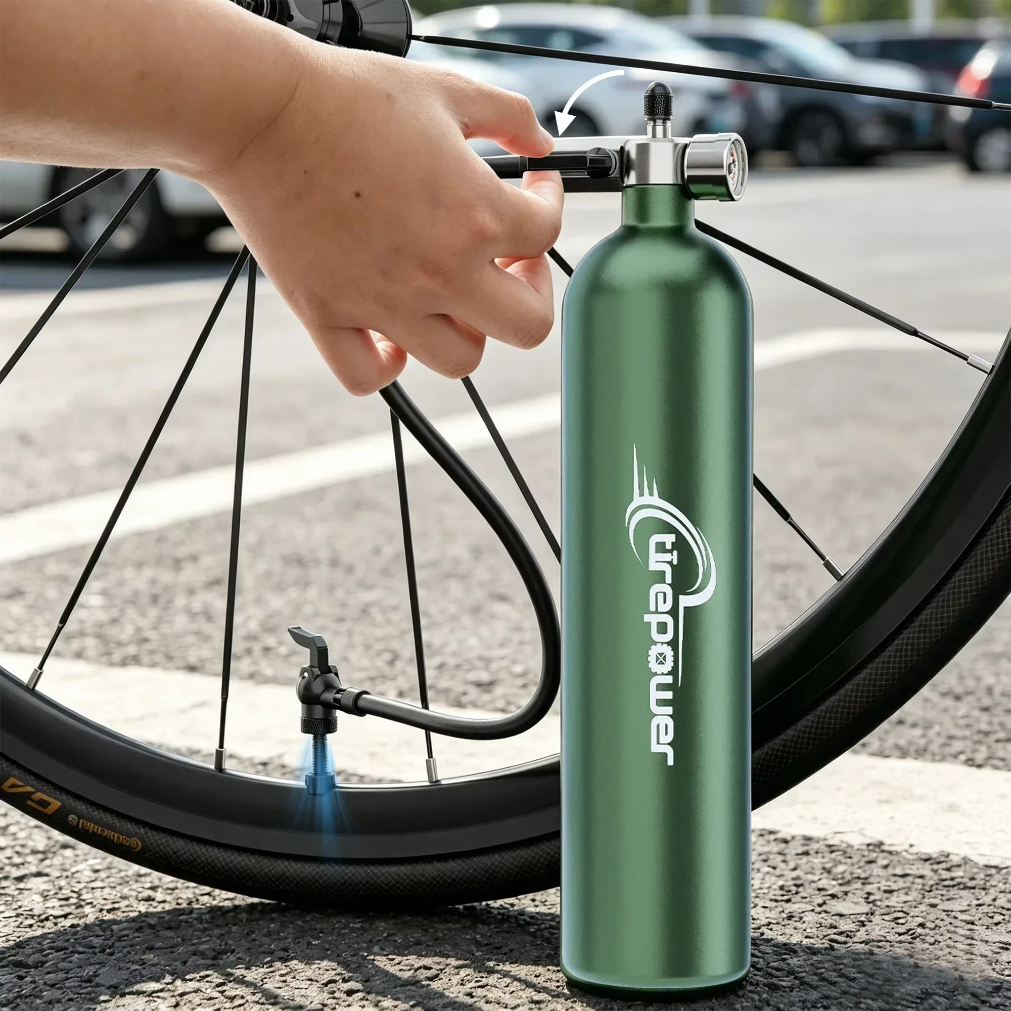 Pompe à vélo 1,3 L, gonfleur sans chambre à air, bouteille d'air pour pneus, booster de pneus avec valve, cylindre à gaz avec manomètre pour VTT et vélo de route
