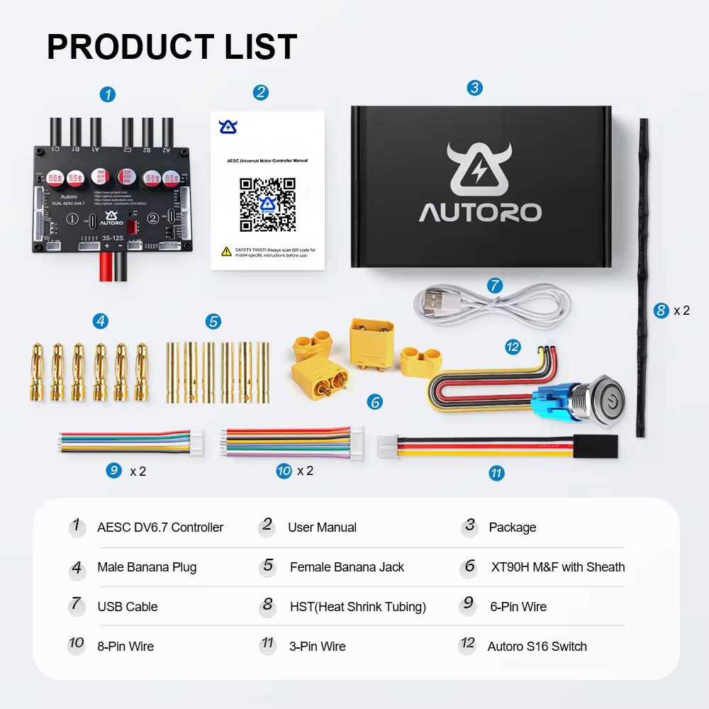 Contrôleur de vitesse double moteur Autoro Dual V6 ESC BLDC FOC 12S 100A sans étincelles VESC 6 pour skateboard