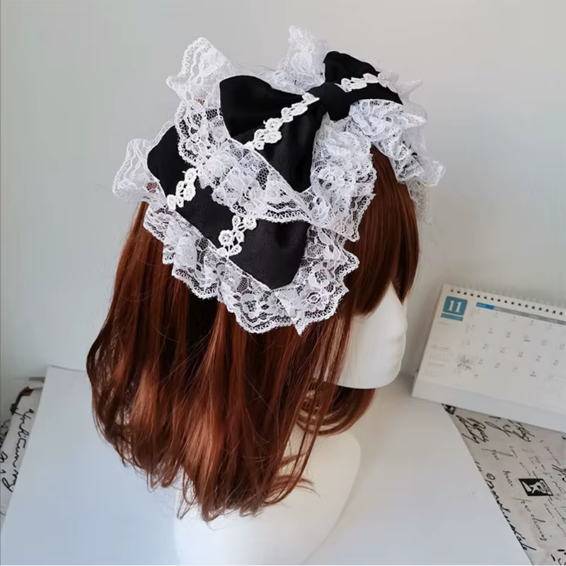 Dentelle Bandeaux pour Femmes Maille À Volants Dentelle Bandeau Arc Mignon Nouveauté Chapeaux dame Chapeaux Maid Cosplay Accessoires De Fête
