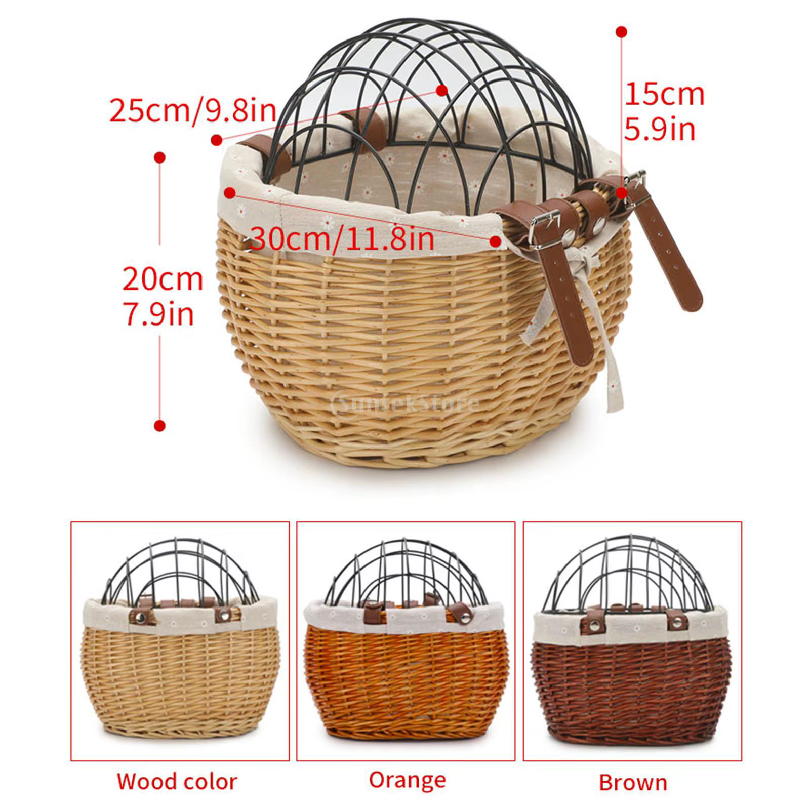 Panier avant de vélo en rotin tissé à la main