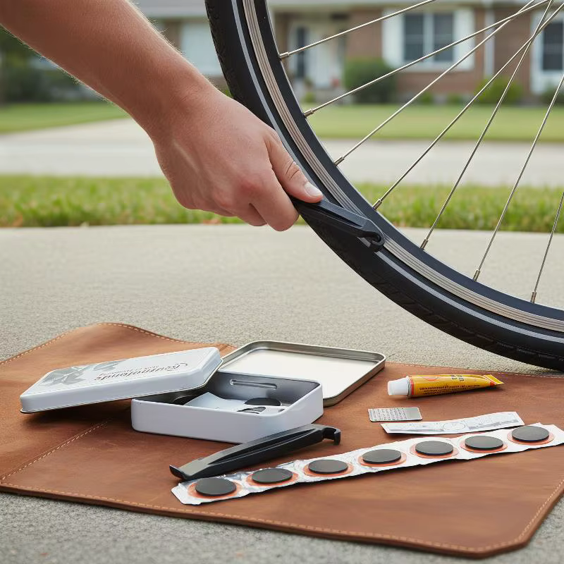 Kit de réparation de pneus de vélo avec patchs en caoutchouc