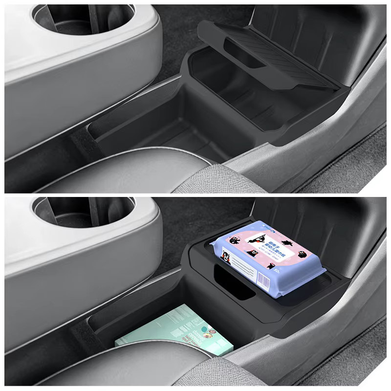 Accessoires pour Tesla Model Y Standard 2026 : Organisateur de console centrale, boîte de rangement pour accoudoir, plateau de rangement, tapis de protection
