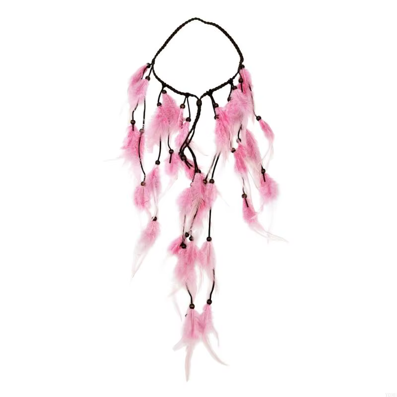 Accessoire pour cheveux bandeau en plumes avec cordon tressé pour le des tenues Festival, les Looks vacances les