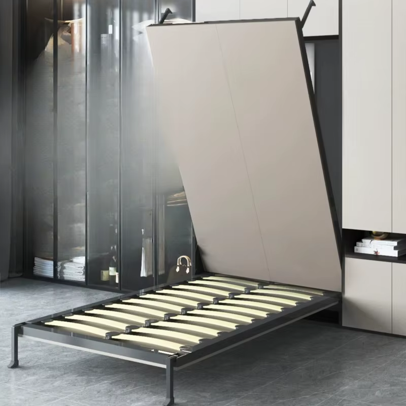 Lit mural pliant simple en métal, double, de luxe japonais, invisible, pour adultes, cadre de lit mural italien, taille complète, mobilier de chambre à coucher