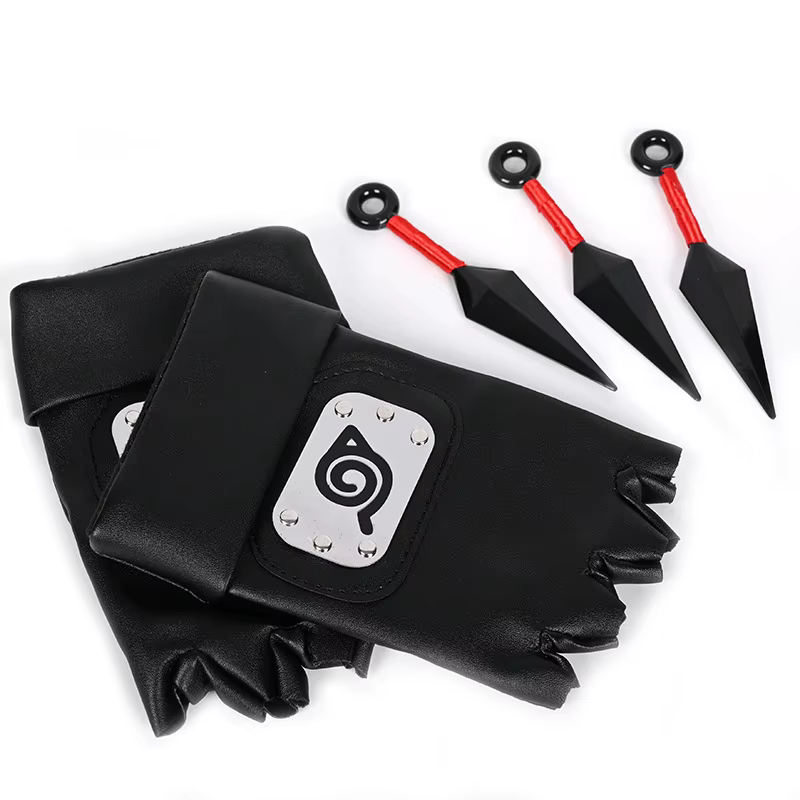 Ensemble Ninja Complet : Drapeau, Gants Kakashi, Kunai, Bandana de Protection Frontale – Costume de Performance pour Jeu de Rôle