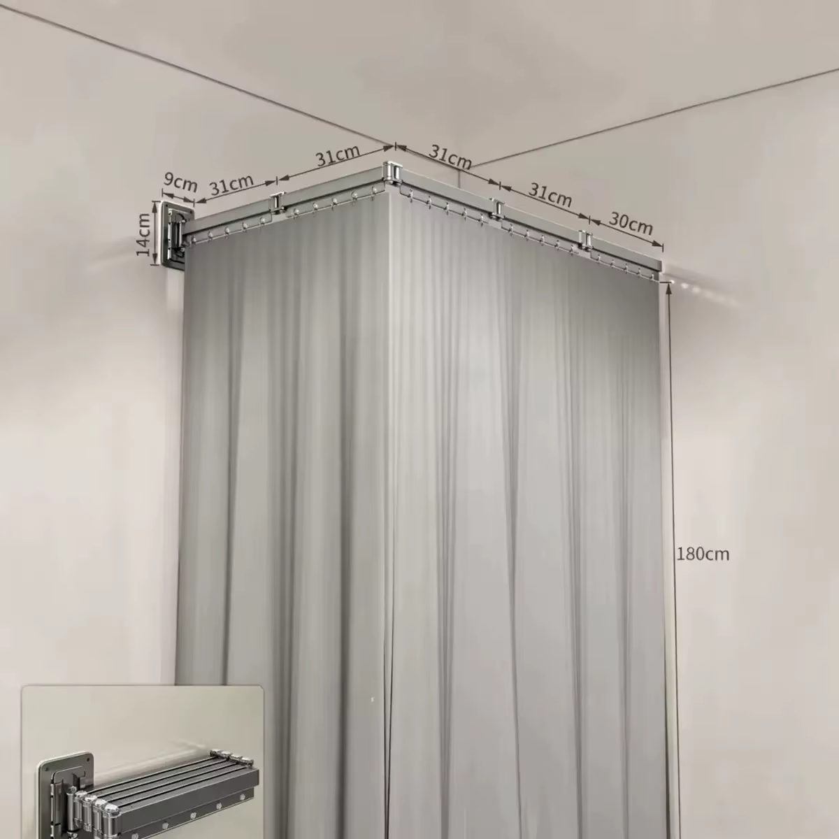 Ensemble de rideaux de douche pliables, cloison de douche invisible, séparation sec-humide, polyester imperméable, rétractable