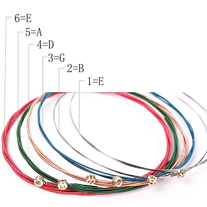Cordes de guitare colorées arc-en-ciel E-A, 6 pièces/ensemble, pour guitare Folk acoustique classique, pièces multicolores, accessoires de guitare