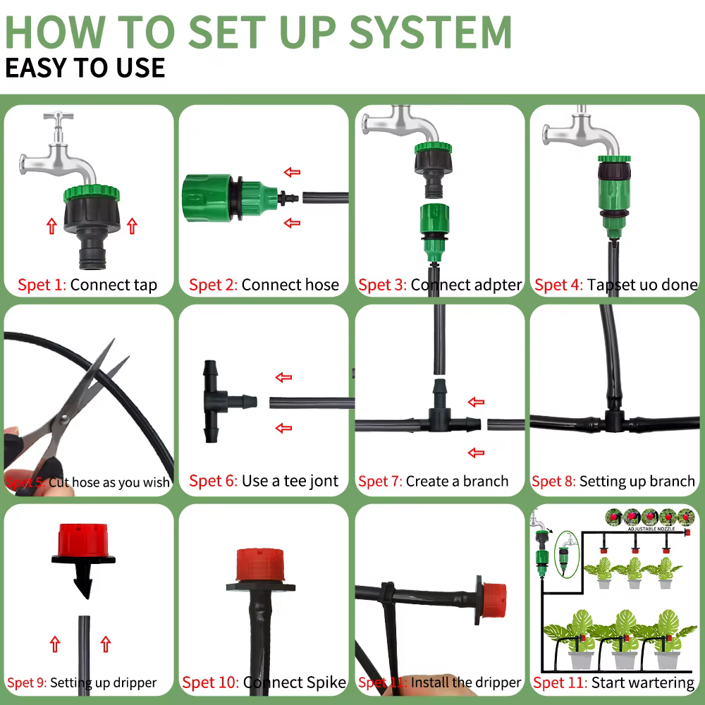 Micro système d'irrigation goutte-à-goutte Portable 20M, arrosage automatique avec goutteurs réglables, Kits d'arrosage par brumisation, tuyau d'arrosage