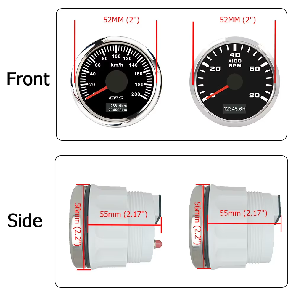 ELING – compteur de vitesse GPS universel 52mm 0-60 km/h 80 kmh 120 km/h + tachymètre 4000 tr/min 6000 tr/min avec rétro-éclairage pour voiture bateau camion 9-32V