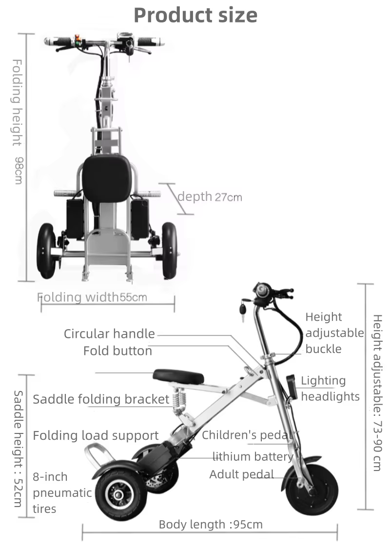Tricycle Électrique Pliable à 3 Roues pour Senior