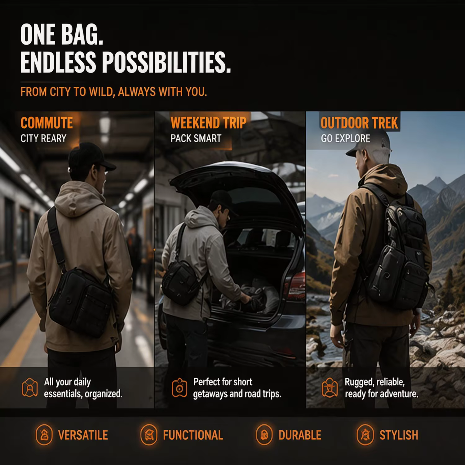 Sac à bandoulière tactique TINSOL pour homme