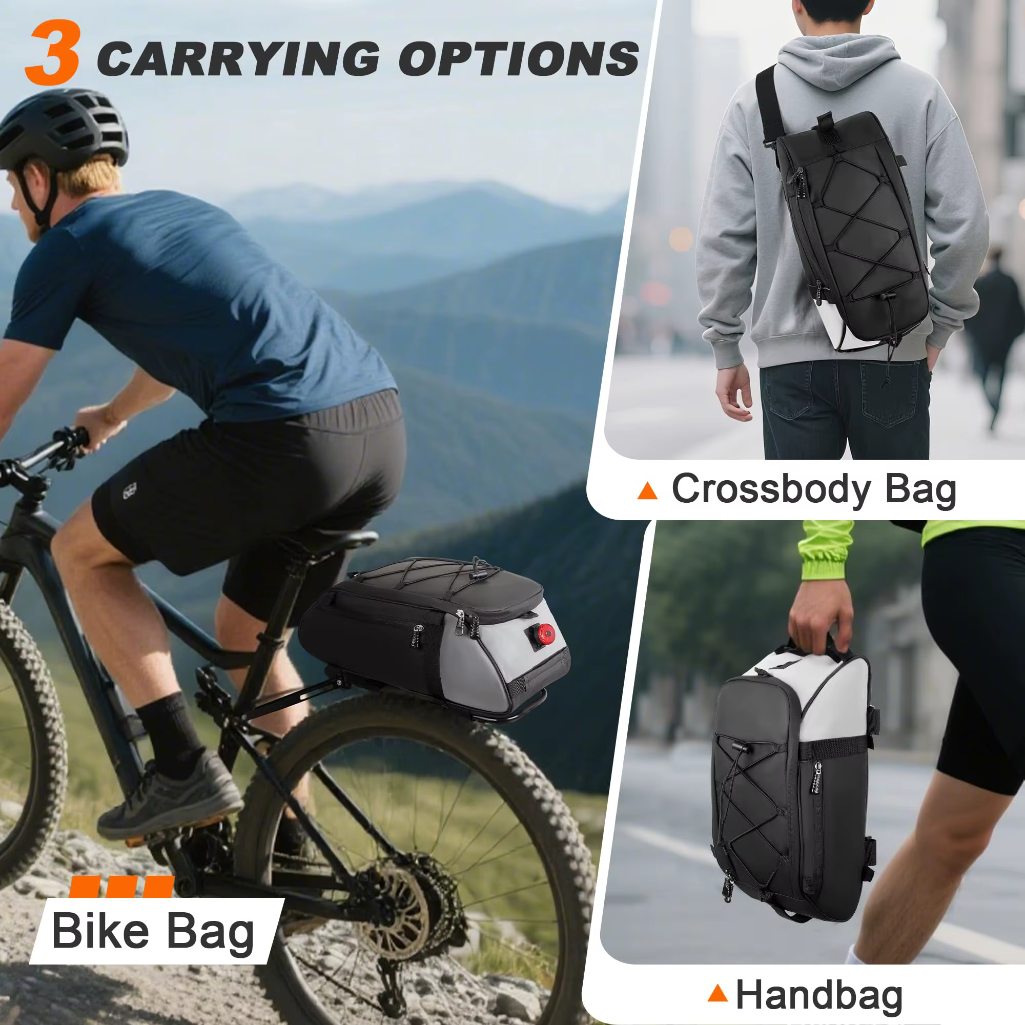 Sac de porte-vélo, sac de coffre arrière pour vélo électrique imperméable et réfléchissant de 12 L