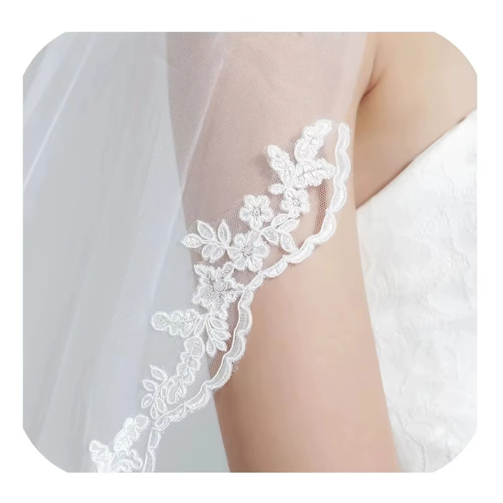Voile Court en Dentelle Ivoire Blanche à Une Couche pour Patients, Longueur du Coude, avec Peigne, Accessoires de Mariage