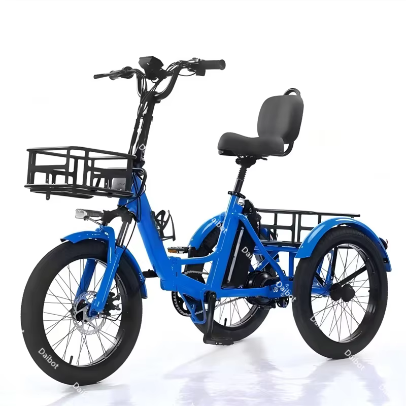 Vélo électrique Cargo 3 roues pliant homme adulte hors route montagne avec 2 paniers/siège réglable 350W gros pneu