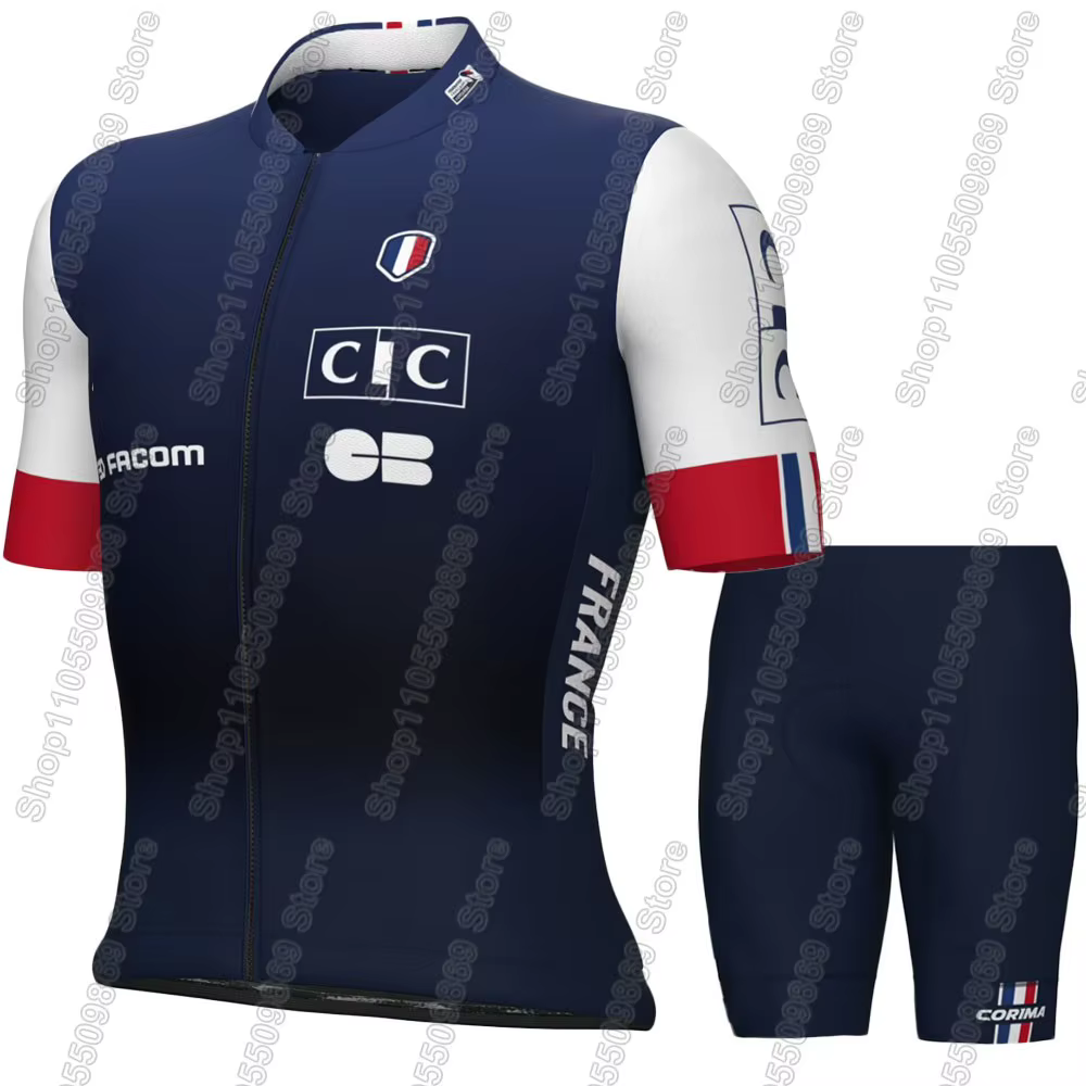 Ensemble Maillot et Short Cycliste Équipe Nationale de France 2026 – Tenue VTT et Vélo de Route à Manches Courtes