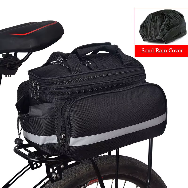 Sac de sacoche de vélo de grande capacité, sac d'étagère arrière de vélo de montagne, sac de rangement étanche pour bagages, sac de selle avec bande réfléchissante
