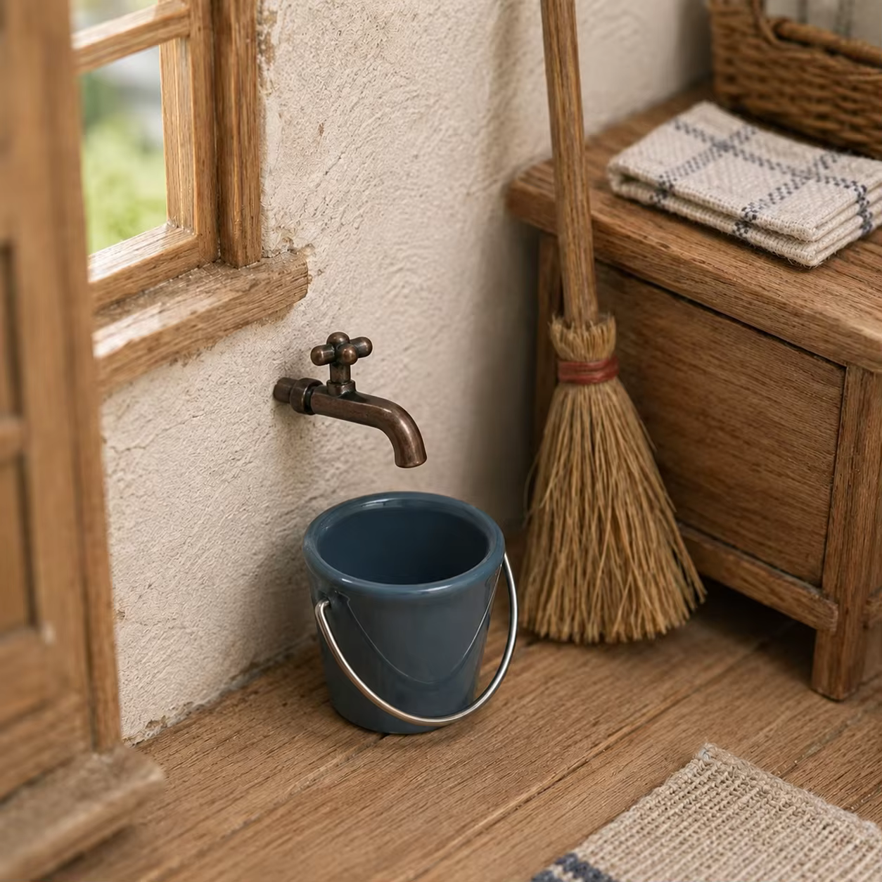Ensemble mini robinet et petit seau pour maison de poupée, accessoires de fontaine d'eau pour jardin extérieur, décorations miniatures pour aménagement paysager