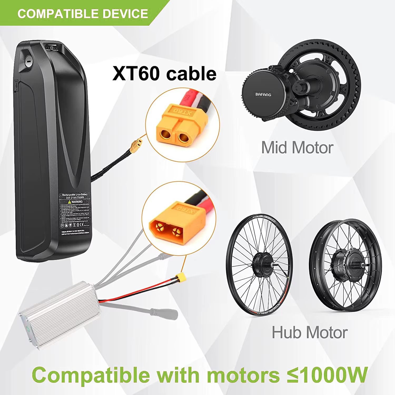 Batterie de vélo électrique Hai-long 20AH 13AH - 52V 48V 36V pour moteur 1000W 750W 250W Bafang Tongsheng ou autre