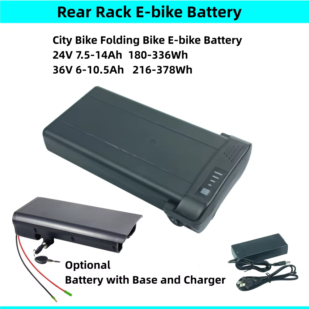 Batterie de vélo électrique de ville de support arrière 36V 6.6Ah 7.5Ah 7.8Ah 10.5Ah 10Ah 24V pour eLife Tourer Regency Apollo Bikemate Txed EC XVI