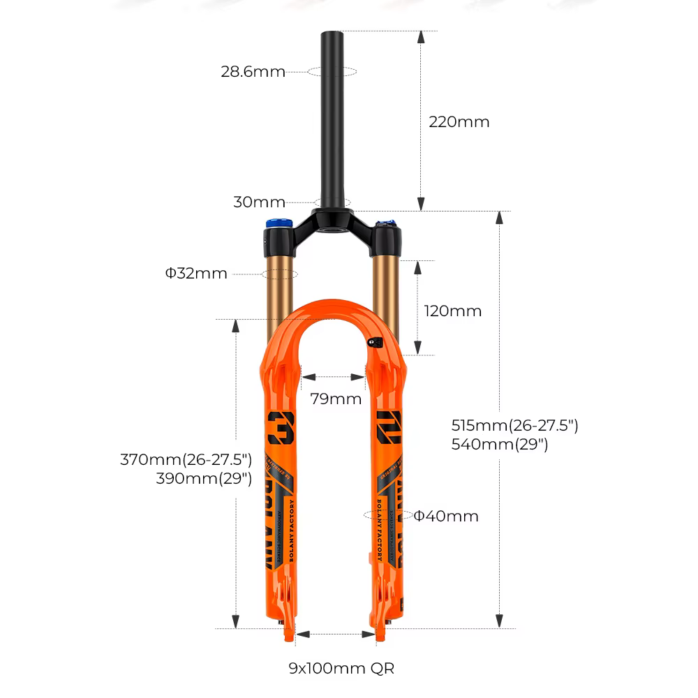 BOLANY Fourche VTT 32 mm 120 mm Air/Huile Double Verrouillage 26-29" Alliage de magnésium