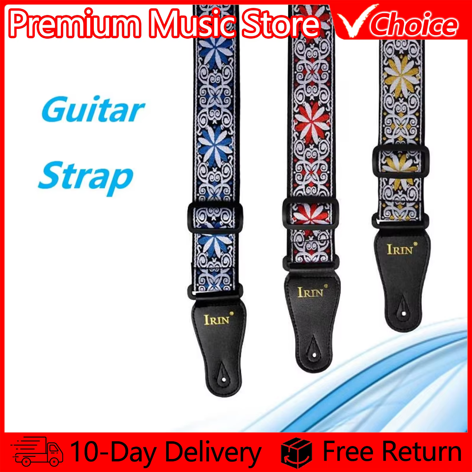 Sangle de guitare brodée, accessoires d'instruments à cordes, basse électrique acoustique, ceinture d'épaule, pièces de musique réglables