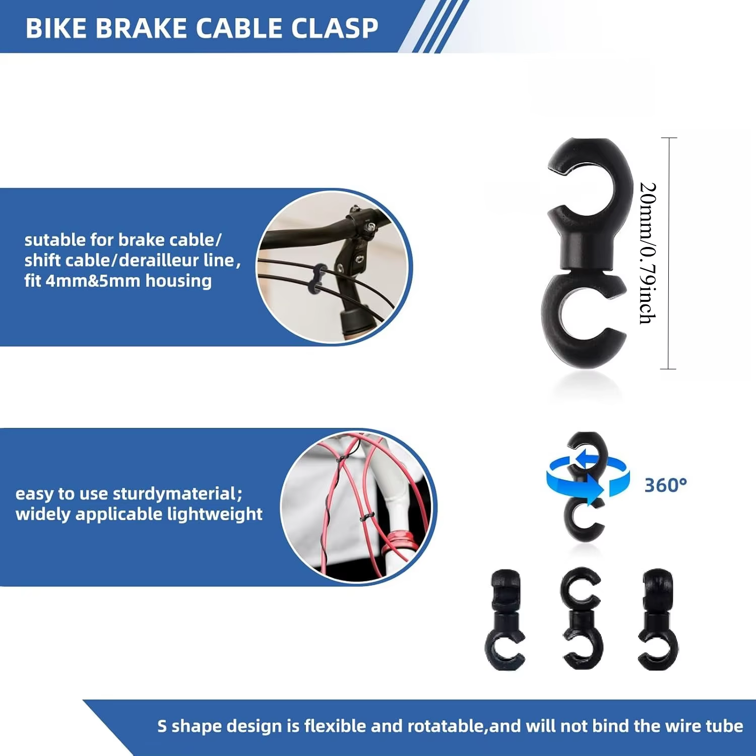Lot de 50 embouts de câble de vélo avec clips rotatifs pour câbles de frein VTT pour un cyclisme fluide et des performances améliorées