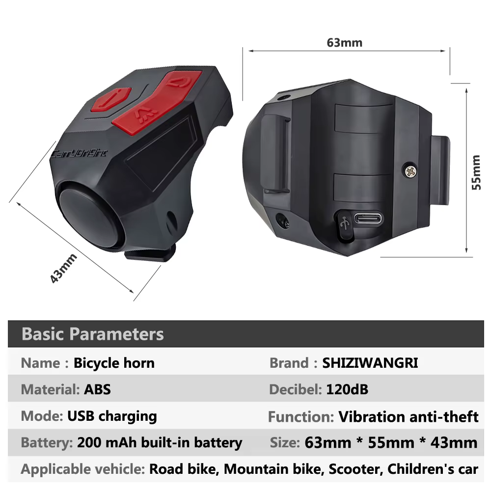 Klaxon de vélo électrique puissant 120dB
