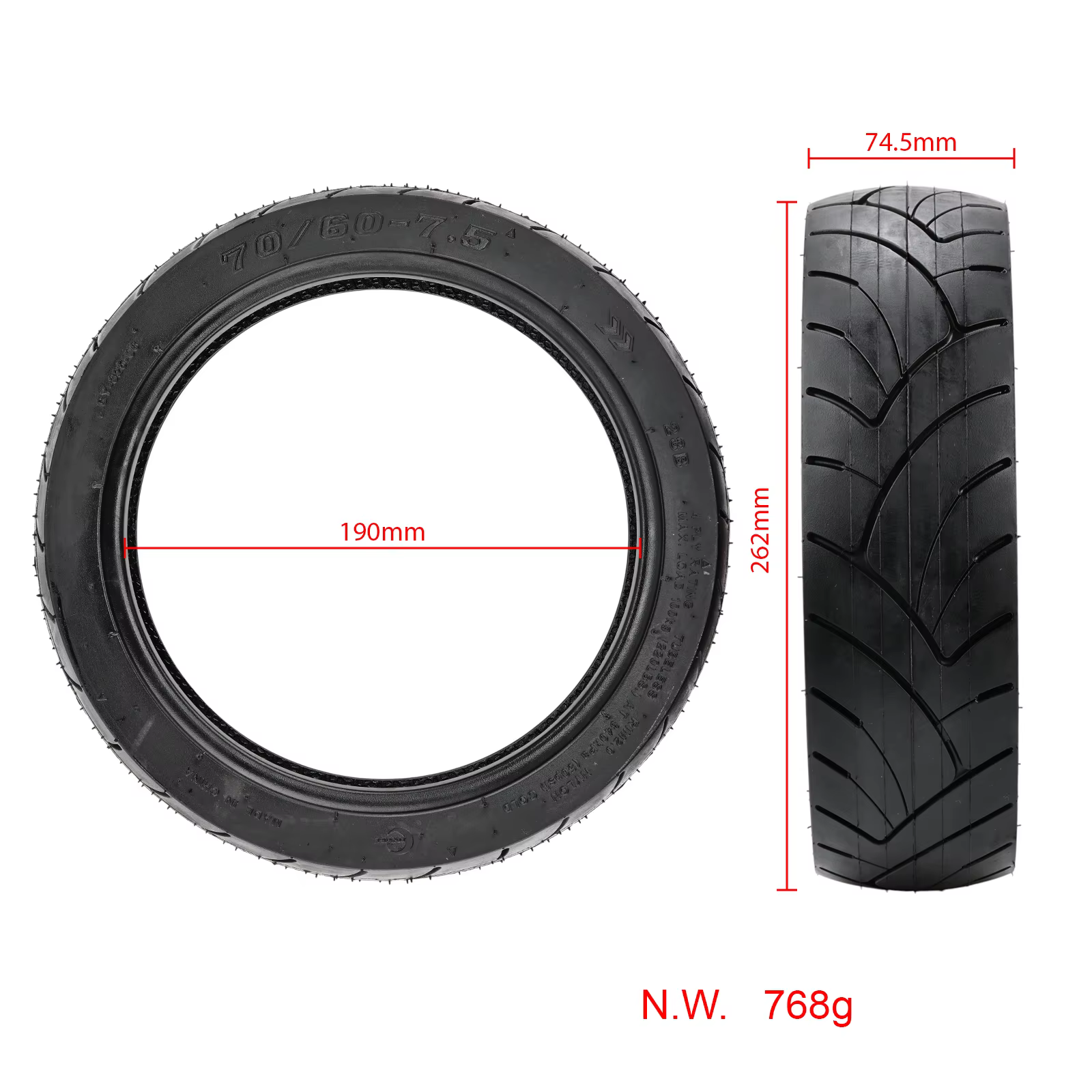 Pneu tubeless 70/60-7.5 pour Segway ZT3 / G3 / GT3