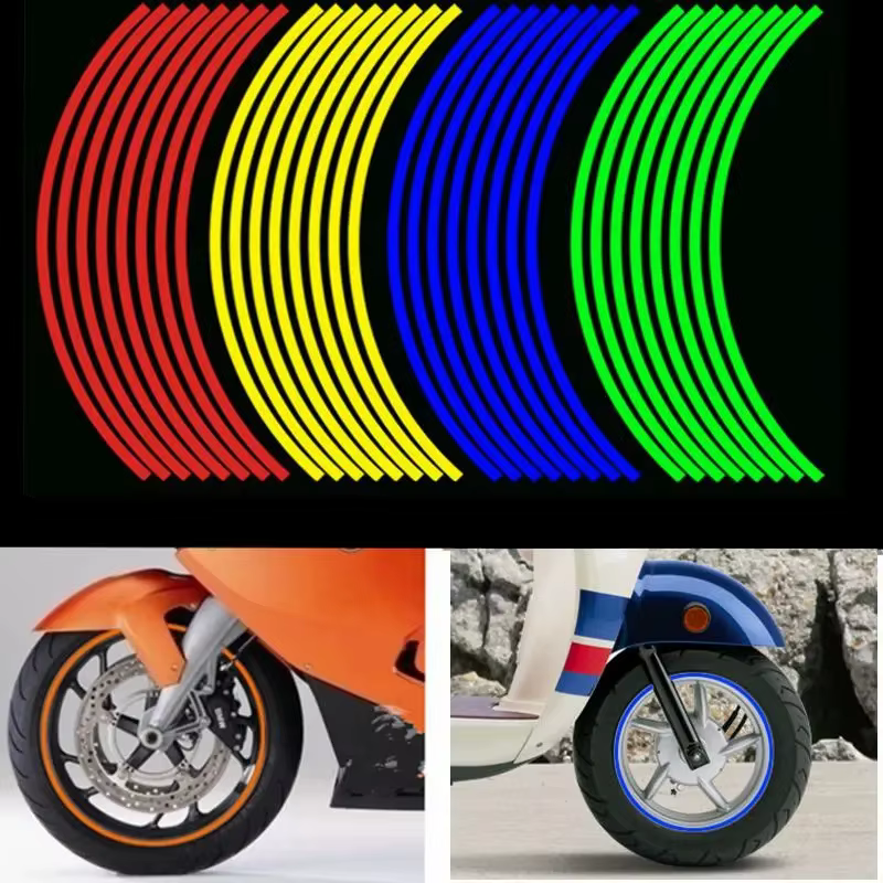 1 jeu de 16 pièces autocollant de roue bande réfléchissante jante vélo moto autocollants pour Honda pour Kawasaki Z750 Z800 pour YAMAHA MT07
