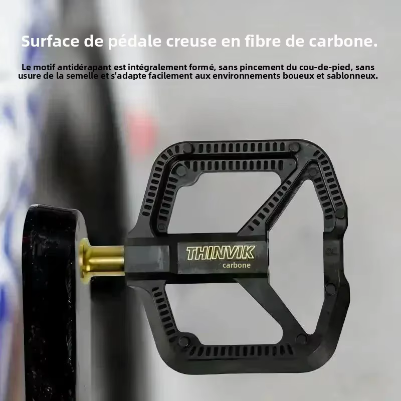 THINVIK Pédales de vélo plates ultralégères en fibre de carbone 141g avec axe en titane 3 roulements plateforme plate antidérapante pour vélos de route VTT