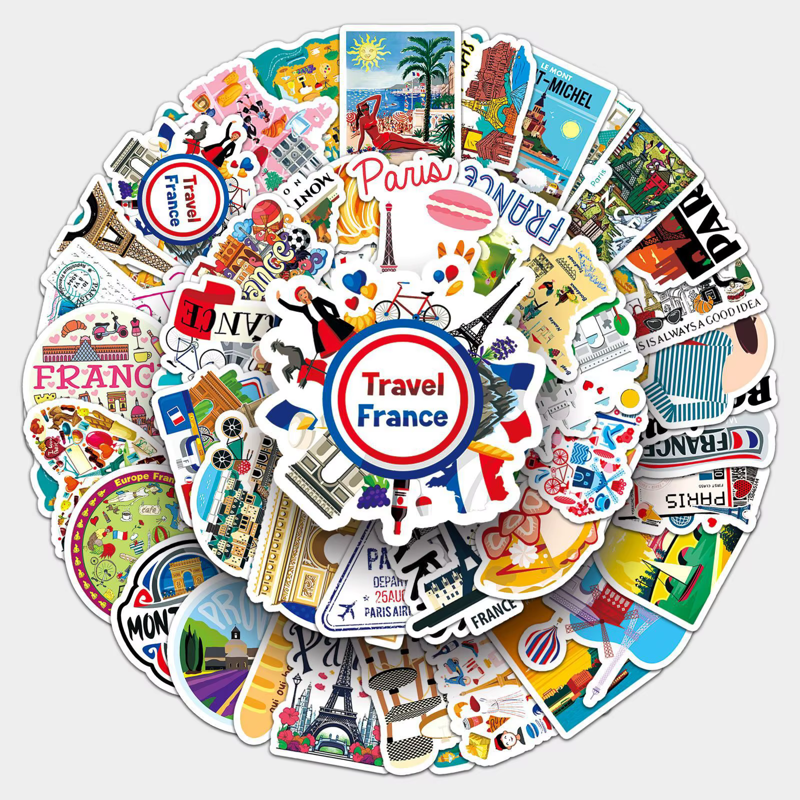 50 autocollants mignons de voyage France Paris, esthétiques, avec la Tour Eiffel et paysages, pour moto, bagages, guitare, jouet pour enfant