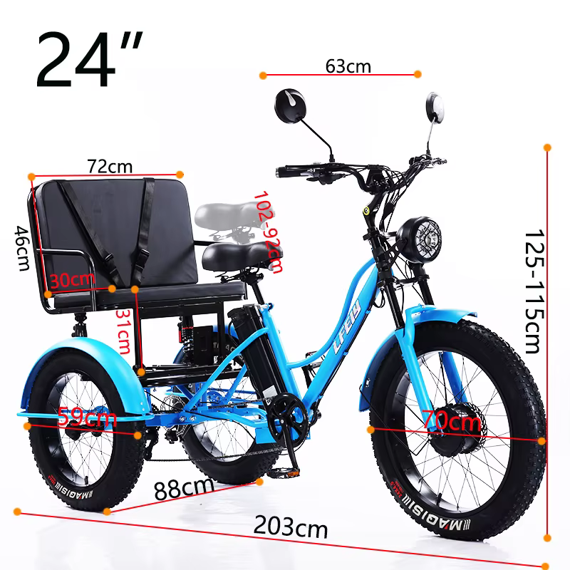 Vélo électrique Cargo à 3 roues 750w avec siège passager pour personnes âgées nouveau