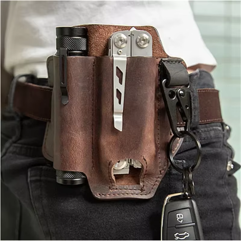 Gaine en cuir pour maroquinerie, multi-outils, organisateur de poche EDC, pochette pour couteau tactique de chasse, lampe de poche, outil de Camping en plein air