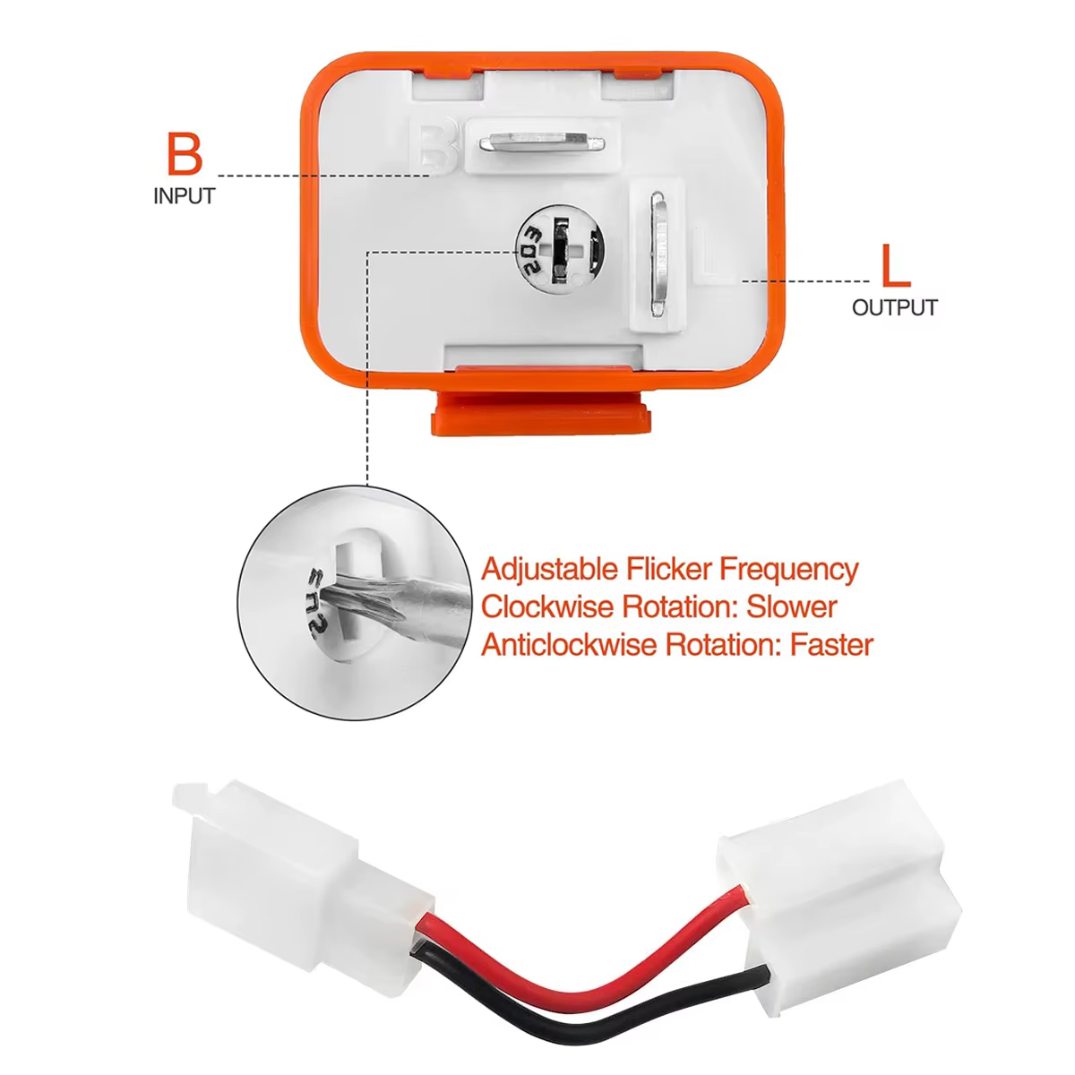 Relais de clignotant électronique LED réglable à 2 broches avec fils pour vélos motos scooters clignotants