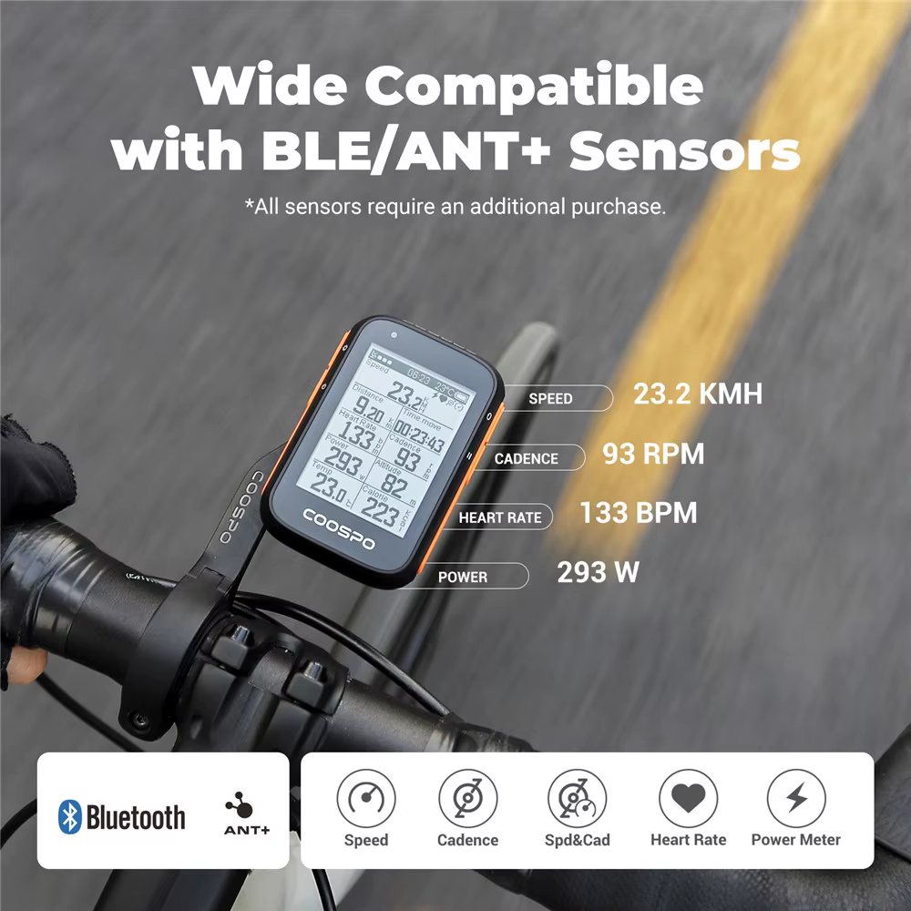 COOSPO BC200 Ordinateur de vélo sans fil GPS Compteur de vitesse